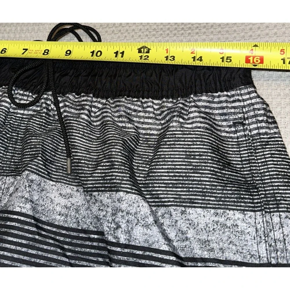 Kirkland Signature Men's Stretch Swim Shorts, Grey/Black Stripes Size Large NWT